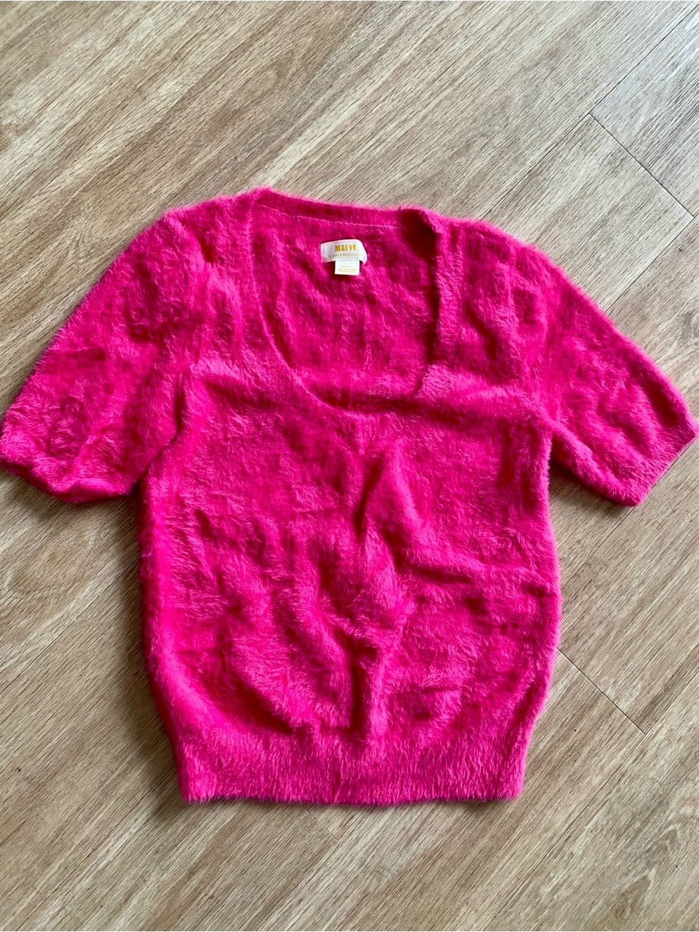 Anthropologie Hot Pink Fuzzy Scoop-Neck Short Sleeve Sweater